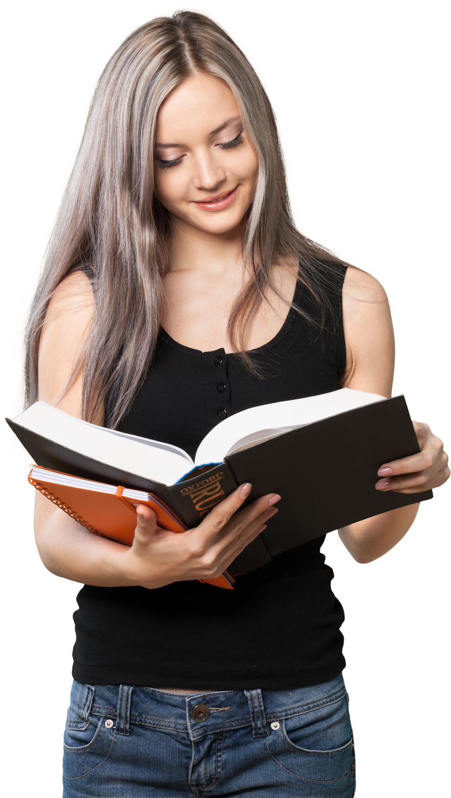 Young Woman Standing and Reading Book - Isolated