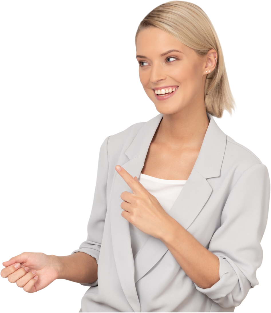 A Businesswoman Pointing with Her Finger